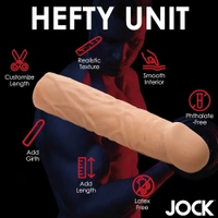 Extra Long 1.5" Penis Extension Sleeve for Men & Couples. Gain Size in Seconds! Realistic Feel with Textured Sheath, Smooth and Snug Wear, Custom Length. Body-Safe TPE. 1 Piece, Light