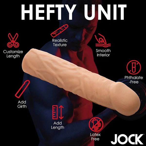 Extra Long 1.5" Penis Extension Sleeve for Men & Couples. Gain Size in Seconds! Realistic Feel with Textured Sheath, Smooth and Snug Wear, Custom Length. Body-Safe TPE. 1 Piece, Light
