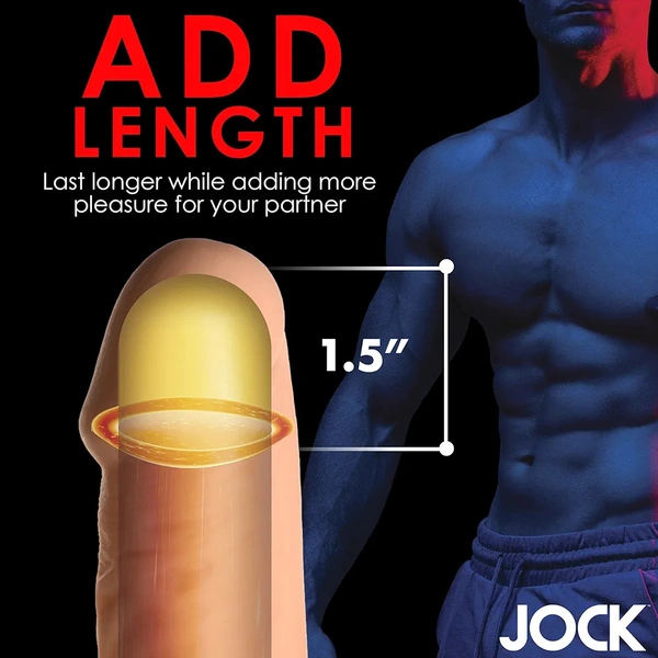 Extra Long 1.5" Penis Extension Sleeve for Men & Couples. Gain Size in Seconds! Realistic Feel with Textured Sheath, Smooth and Snug Wear, Custom Length. Body-Safe TPE. 1 Piece, Light