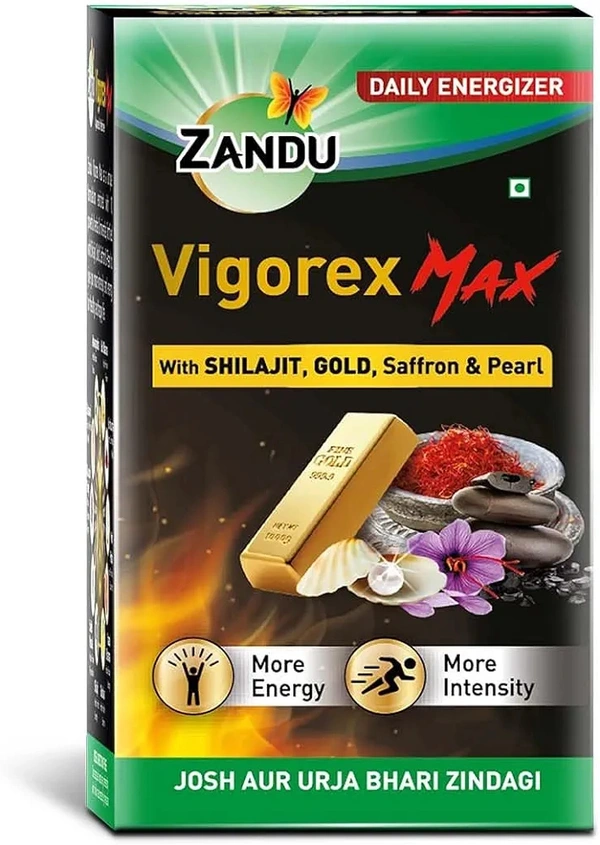 Zandu Vigorex MAX, 20 caps, enriched with Shilajit, Gold, Saffron, Pearl and Ashwagandha for intensity and energy