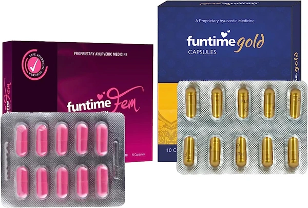 Funtime Ayurvedic Fem Capsules for Women & Gold Capsules for Men Combo Pack of 2 (10 Capsules Each) - Total 20 Capsules