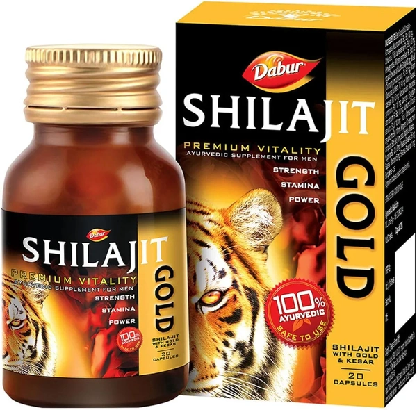 Dabur Shilajit Gold - 20 Capsules | 100% Ayurvedic Capsules for Strength , Stamina and Power | Premium Ayurvedic Supplement | For Men
