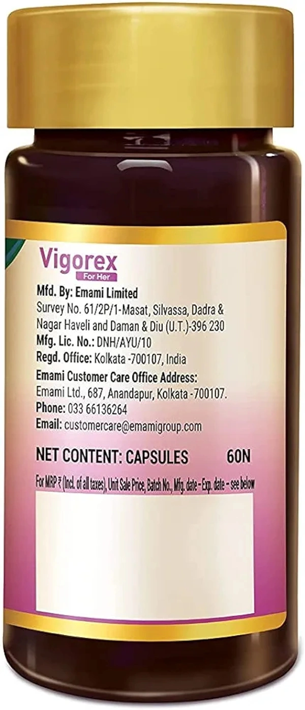 Zandu Vigorex For Her: A Daily Energizer |100% Natural,Authentic & Safe ingredients| Her Secret Remedy for Vigour and Vitality (Pack of 60 capsules)