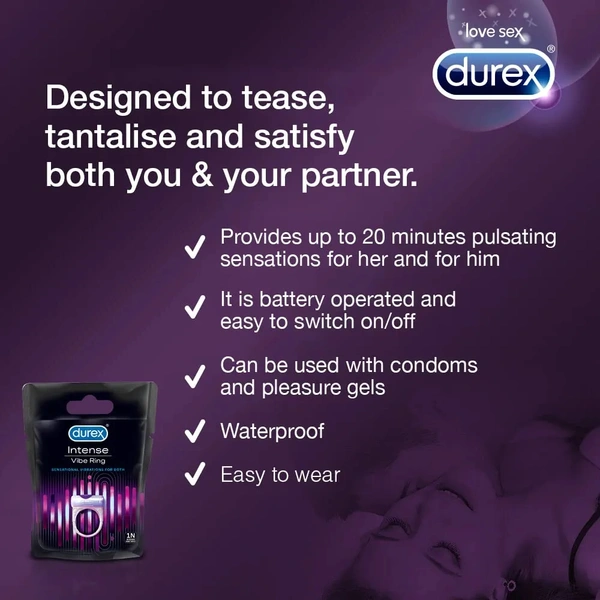 Durex Intense Vibe Ring for Extra Pleasure for Men & Women | Compatible with Condoms & Lubes