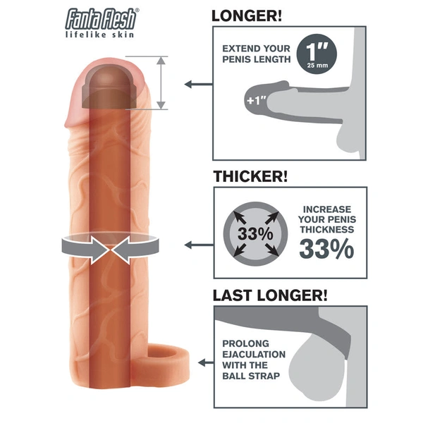 Perfect 1" Penis Extension Sleeve With Ball Strap For Men 