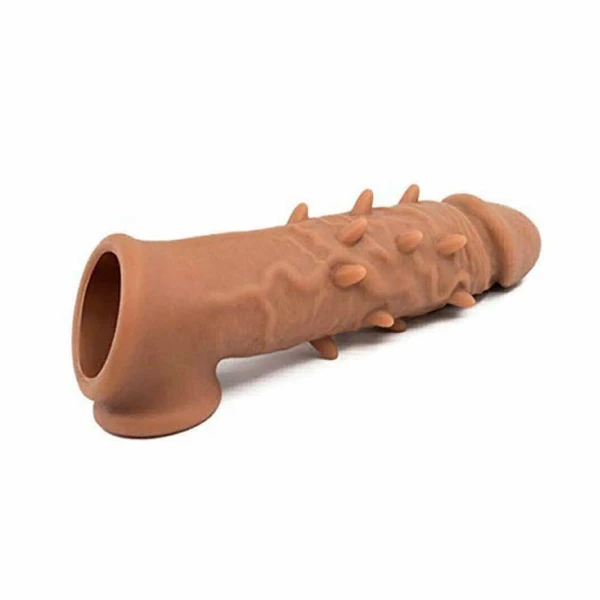 Brown Dotted Realistic Penis Sleeve Extender For Men