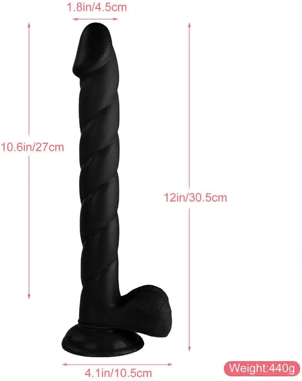 12 Inches Strapon Big Lean Dildo Perfect Fit For Anus And Vagina | Black - Free Shipping, Non Returnable, Silicon