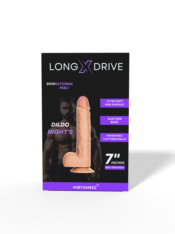 Long X Drive Night Dildo 7inch Skinsational Feel - brown