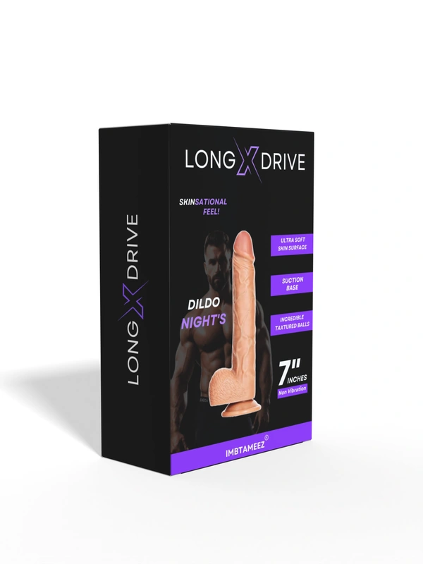 Long X Drive Night Dildo 7inch Skinsational Feel - brown