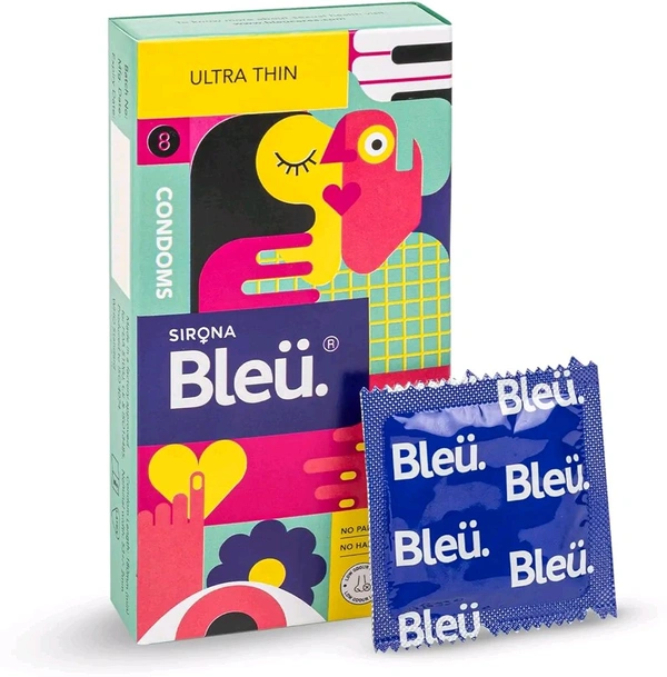 Bleu Ultra Thin Condoms for Men - 8 Count | Vegan, Toxin Free & 100% Natural Latex for Extra Sensitive Skin, Reduced Itchiness & Irritation
