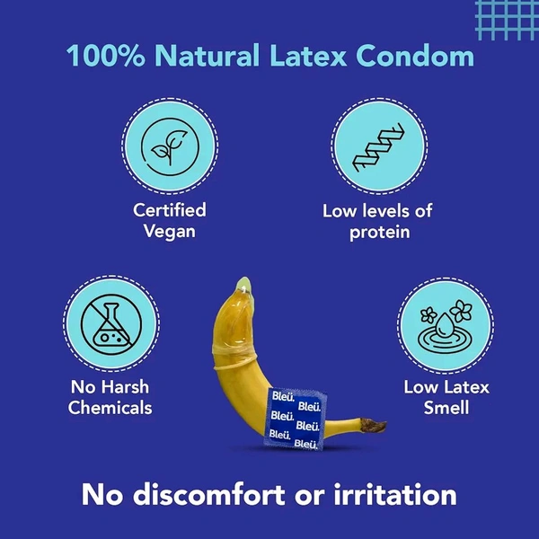 Bleu Ultra Thin Condoms for Men - 8 Count | Vegan, Toxin Free & 100% Natural Latex for Extra Sensitive Skin, Reduced Itchiness & Irritation