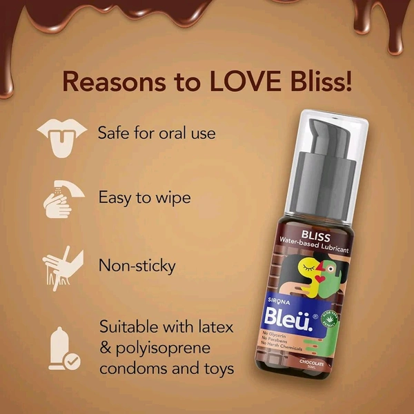 Bleu Bliss Chocolate Flavored Intimate Lubricant Gel for Men & Women – 50 ml | Water Based Lube | Compatible with Condoms & Toys