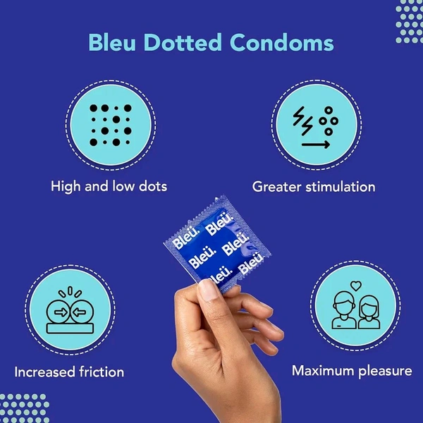 Bleu Vegan & 100% Natural Latex Dotted Condoms for Men | with Extra Dots | Toxin Free - 8 Count (Pack of 1)