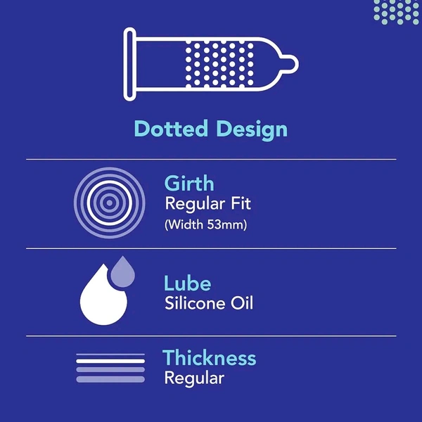 Bleu Vegan & 100% Natural Latex Dotted Condoms for Men | with Extra Dots | Toxin Free - 8 Count (Pack of 1)