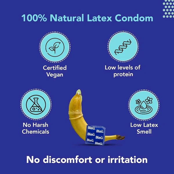 Bleu Vegan & 100% Natural Latex Dotted Condoms for Men | with Extra Dots | Toxin Free - 8 Count (Pack of 1)
