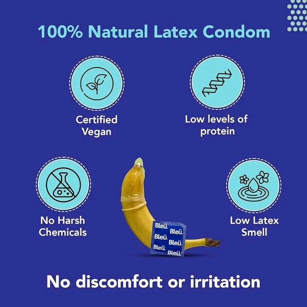 Bleu Vegan & 100% Natural Latex Dotted Condoms for Men | with Extra Dots | Toxin Free - 8 Count (Pack of 3)