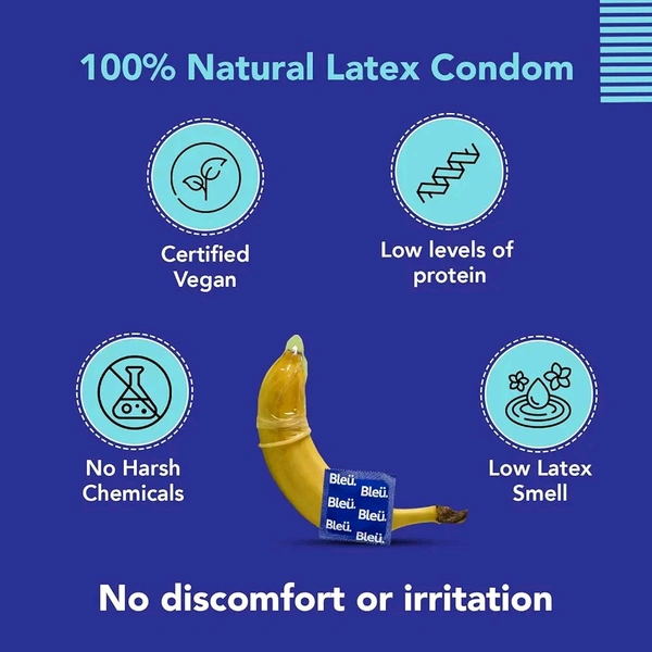 Bleu Vegan & 100% Natural Latex, 3-In-1 Condoms for Men | Dotted, Ribbed & Contour Shaped - 8 Count (Pack of 3)