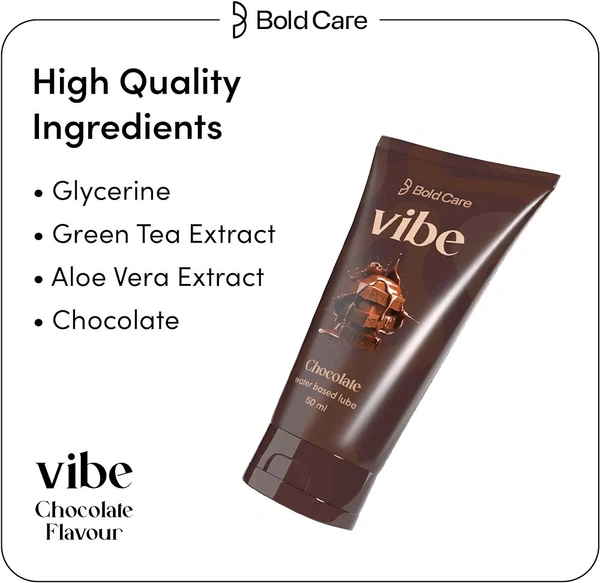 Bold Care Vibe Chocolate - Personal Lubricant for Men and Women - Premium Chocolate Flavour - Water Based Lube - Skin Friendly, Silicone and Paraben Free - No Side Effects - 50 ml