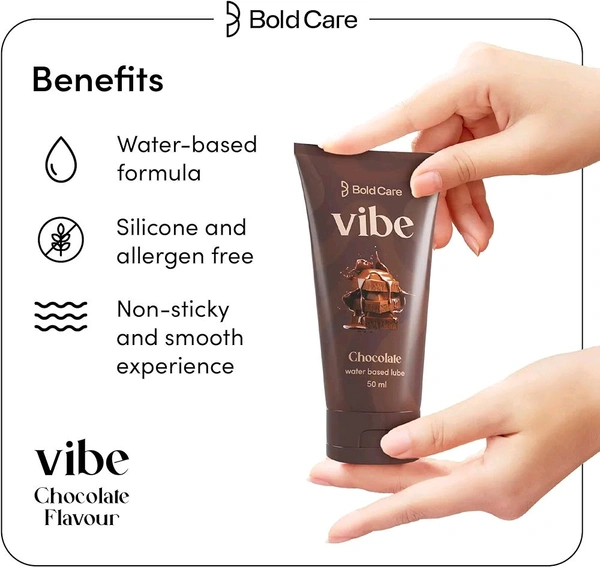 Bold Care Vibe Chocolate - Personal Lubricant for Men and Women - Premium Chocolate Flavour - Water Based Lube - Skin Friendly, Silicone and Paraben Free - No Side Effects - 50 ml