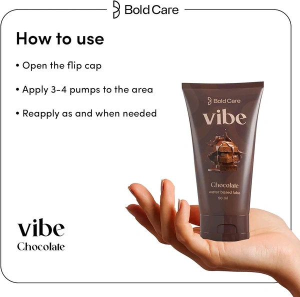 Bold Care Vibe Chocolate - Personal Lubricant for Men and Women - Premium Chocolate Flavour - Water Based Lube - Skin Friendly, Silicone and Paraben Free - No Side Effects - 50 ml
