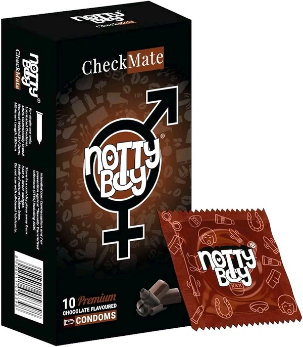 NOTTY BOY Checkmate Ultra Thin Chocolate Flavoured Condoms For Men - 10 Pieces (Pack Of 1) Proper Fit | Convenient To Carry | Extra Sensation And Transparent, Natural Feeling