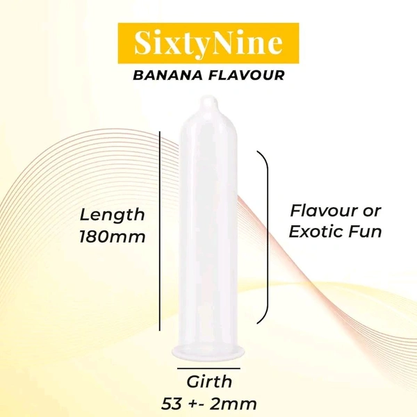 NOTTY BOY Sixtynine Tropical Banana Thin Flavoured Condoms - (Pack of 1, 10 Pieces) | Taste Safe | Super Slim | Natural Latex | Snugly Fitted Condom For Men