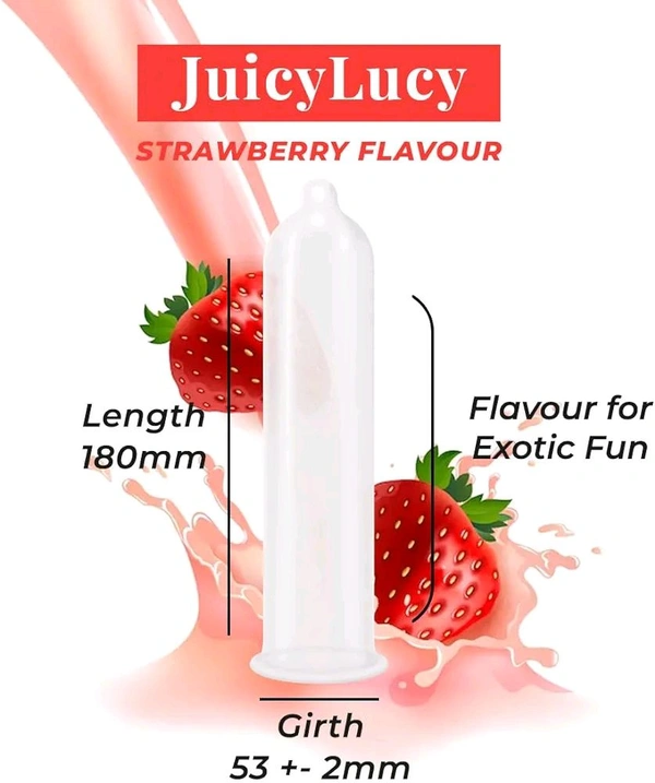 NOTTY BOY JuicyLuicy Ultra Thin Strawberry Flavoured Condom For Men- 30 Count | Silky and Smooth Flavour Condoms | Suitable for Oral Use | Clear, Transparent