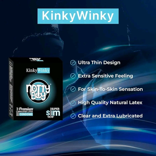 NOTTY BOY Super Slim Ultra Thin Condoms For Men | Proper Fit | Natural Feel | Extra Sensitive and Transparent, Smooth | Skin-To-Skin Feel - 9 count (Pack of 3)
