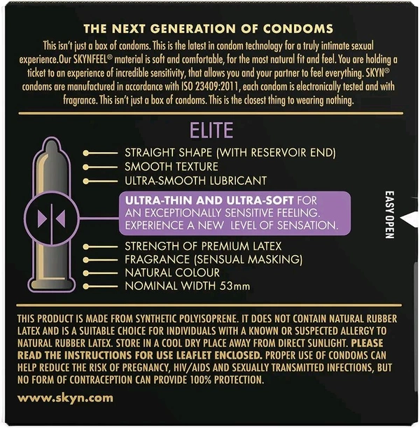 SKYN® Elite ultra thin and ultra soft premium men condom- Pack of 6 condoms