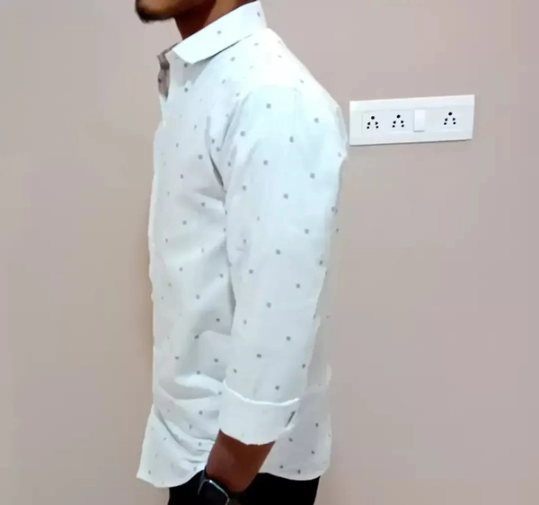 Peter Europe  Men's White Cotton Printed Long Sleeves Regular Fit Casual Shirt - M, White