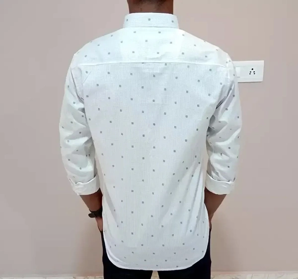 Peter Europe  Men's White Cotton Printed Long Sleeves Regular Fit Casual Shirt - M, White