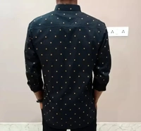 Peter Europe  Men's Black Cotton Printed Long Sleeves Regular Fit Casual Shirt - Black, XL