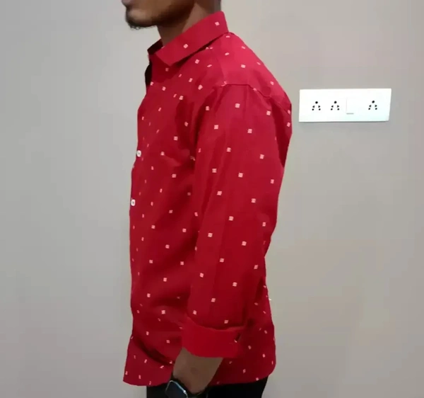 Peter Europe  Men's Red Cotton Printed Long Sleeves Regular Fit Casual Shirt - Red, XXXL