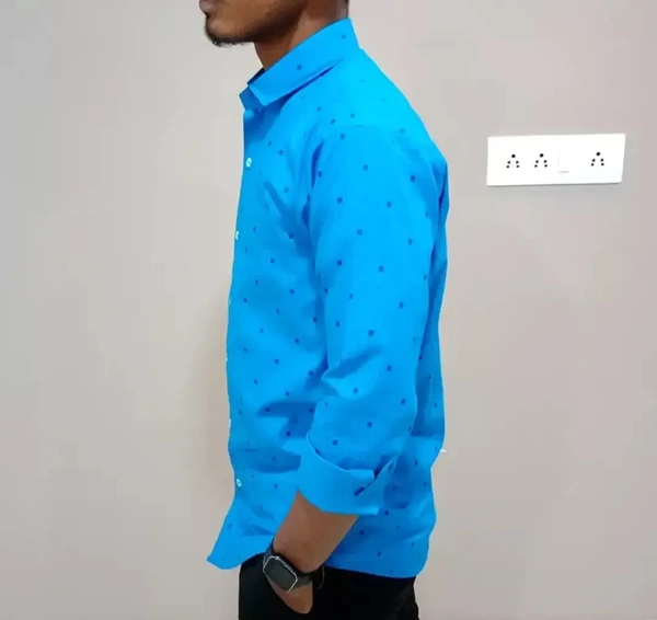Peter Europe Men's Blue Cotton Printed Long Sleeves Regular Fit Casual Shirt - Blue, XL