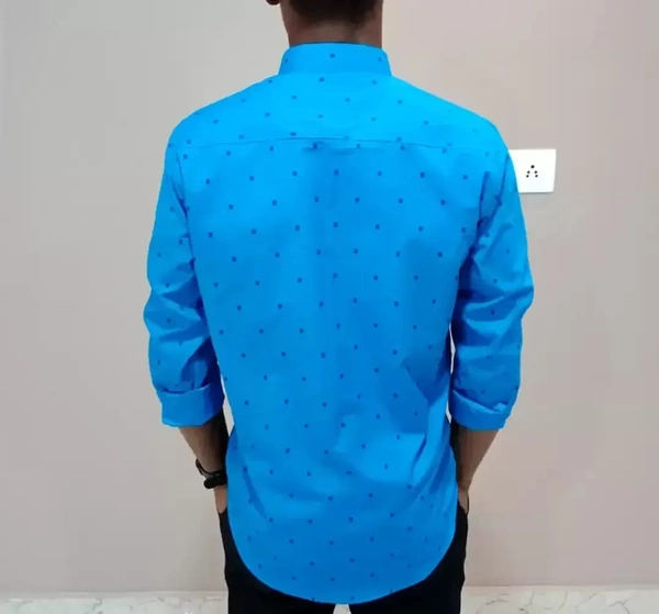Peter Europe Men's Blue Cotton Printed Long Sleeves Regular Fit Casual Shirt - Blue, XL