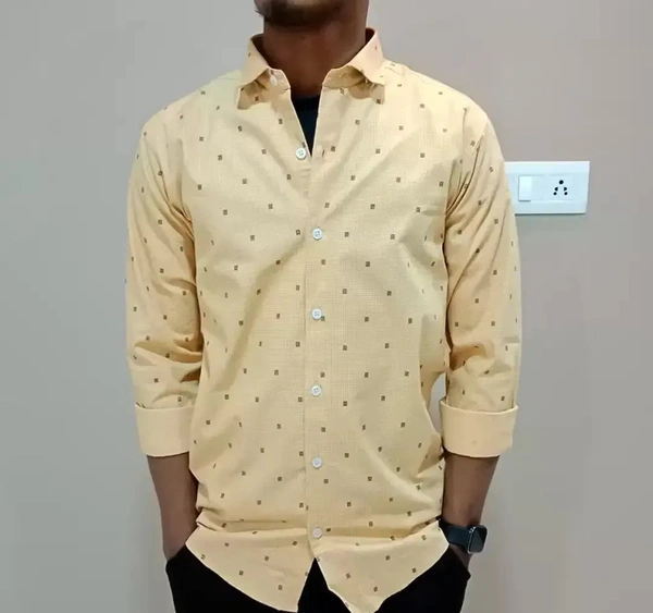 Peter Europe  Men's Beige Cotton Printed Long Sleeves Regular Fit Casual Shirt - Yellow Orange, XXL