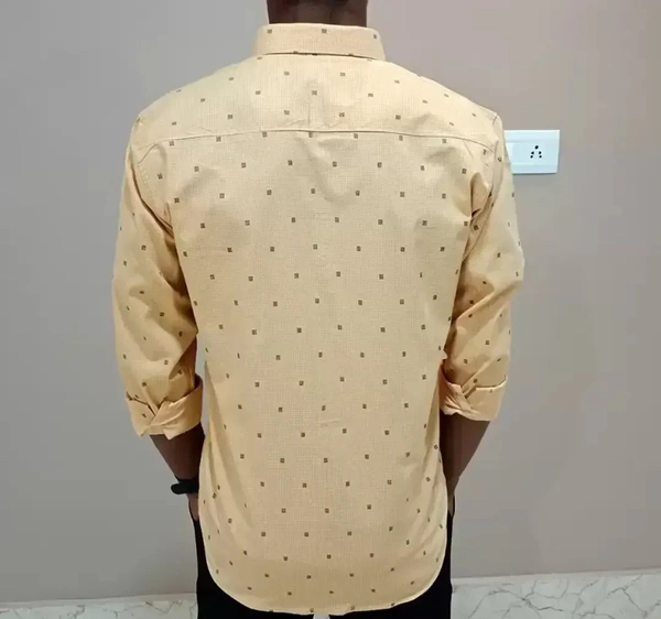 Peter Europe  Men's Beige Cotton Printed Long Sleeves Regular Fit Casual Shirt - Yellow Orange, XXL