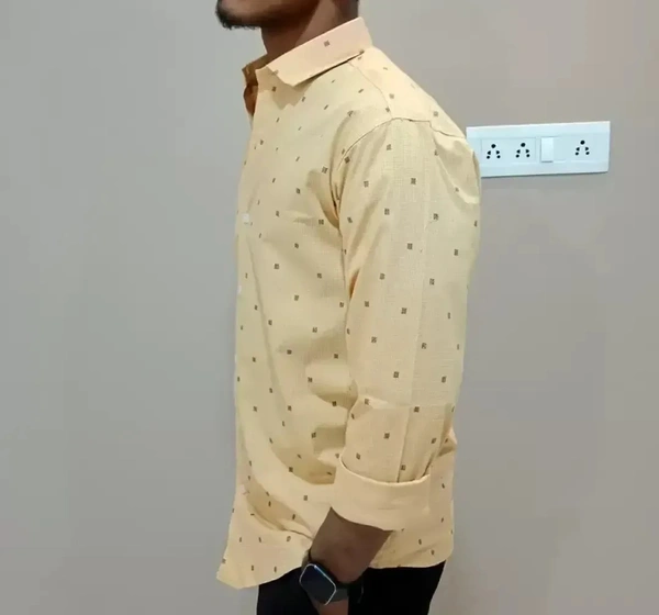 Peter Europe  Men's Beige Cotton Printed Long Sleeves Regular Fit Casual Shirt - Yellow Orange, XXL