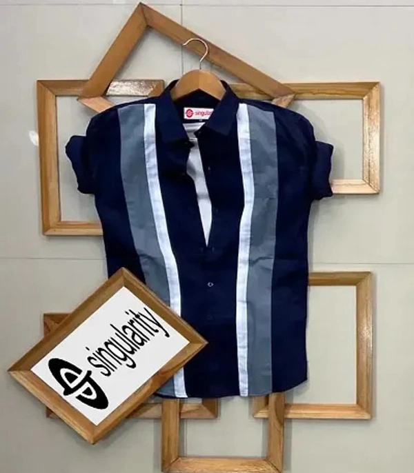 Singularity Stylish Cotton Striped Regular Fit Casual Shirt For Men - Navy Blue, M