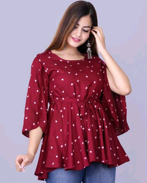 Rihan Fab Women Ethnic Dress for the Western wear style | Comfort Style | Full Flare, Frock_Top,Kurti_Top - Maroon, XL