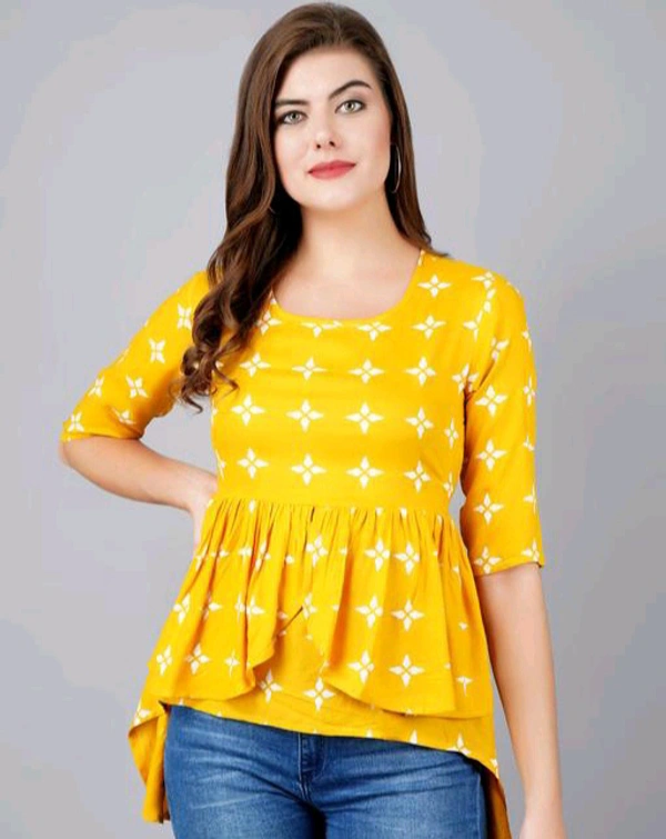 Rihan Fab Women Ethnic Dress for the Western wear style | Comfort Style | Full Flare, Frock_Top,Kurti_Top - Yellow, M