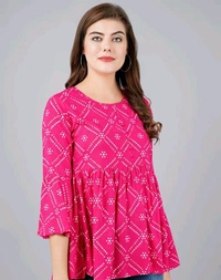 Rihan Fab Women Ethnic Dress for the Western wear style | Comfort Style | Full Flare, Frock_Top,Kurti_Top - Pink Flamingo, S
