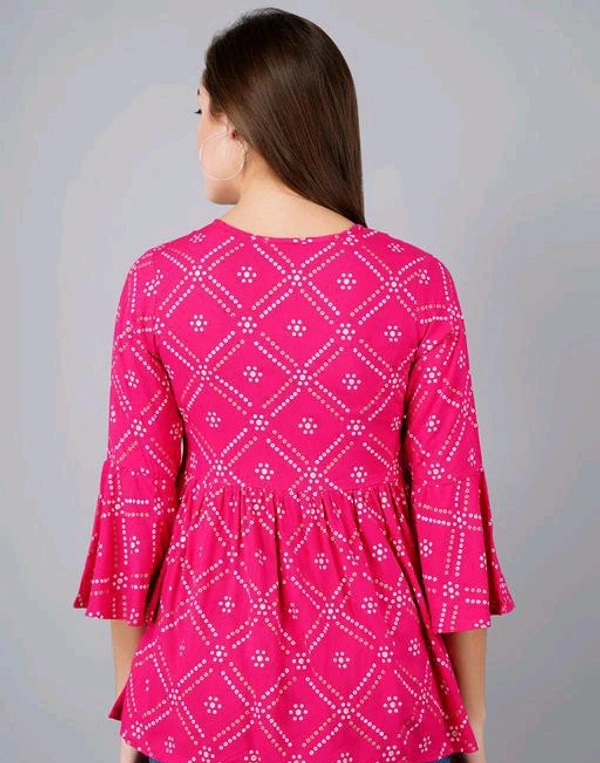 Rihan Fab Women Ethnic Dress for the Western wear style | Comfort Style | Full Flare, Frock_Top,Kurti_Top - Pink Flamingo, S