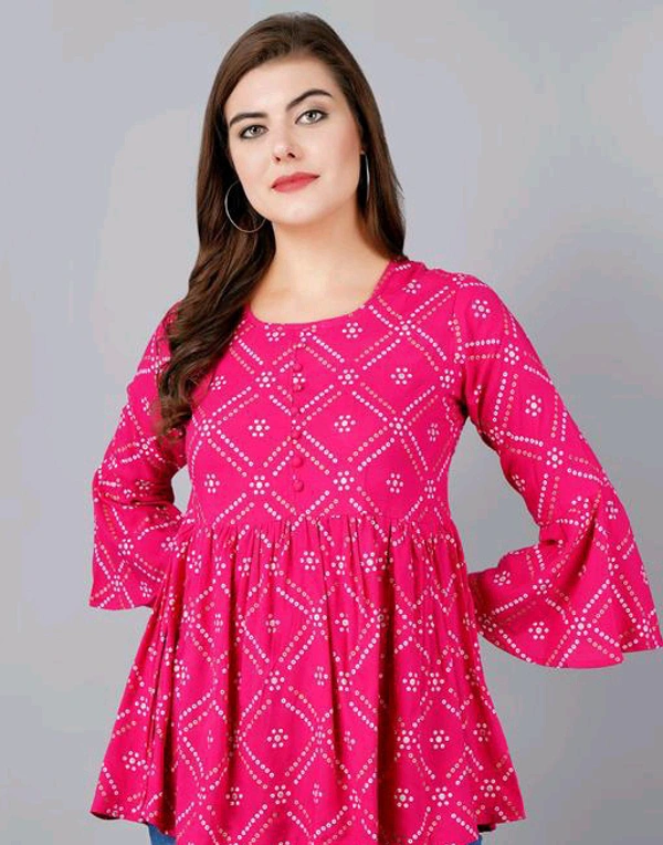 Rihan Fab Women Ethnic Dress for the Western wear style | Comfort Style | Full Flare, Frock_Top,Kurti_Top - Pink Flamingo, XL