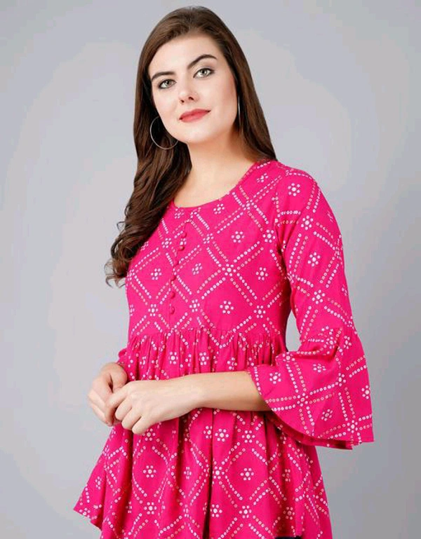 Rihan Fab Women Ethnic Dress for the Western wear style | Comfort Style | Full Flare, Frock_Top,Kurti_Top - Pink Flamingo, XL