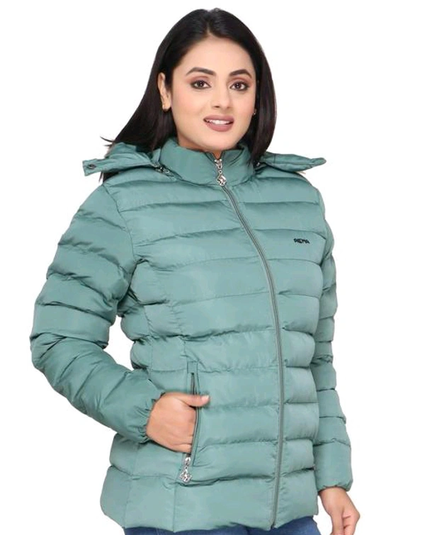 AEMA FULL SLEEVE JACKET WITH FURR HOOD FOR WOMEN 1401-MINT-GREEN - Pine Green, L