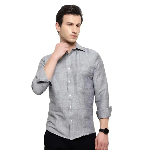 Latest Chikan Men's Solid Regular Fit Full Sleeve Cotton Casual/Formal Shirt - Gray, L