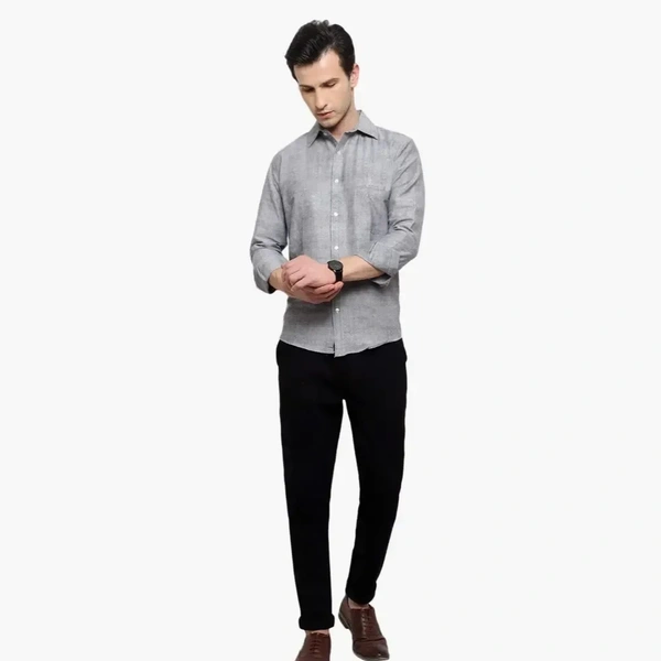 Latest Chikan Men's Solid Regular Fit Full Sleeve Cotton Casual/Formal Shirt - Gray, L