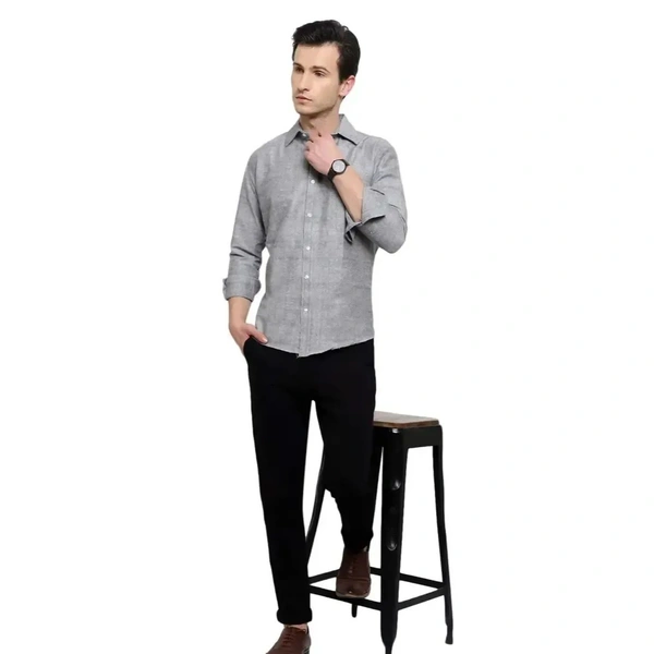 Latest Chikan Men's Solid Regular Fit Full Sleeve Cotton Casual/Formal Shirt - Gray, XL