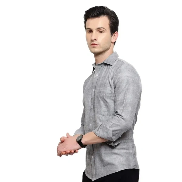 Latest Chikan Men's Solid Regular Fit Full Sleeve Cotton Casual/Formal Shirt - Gray, XL